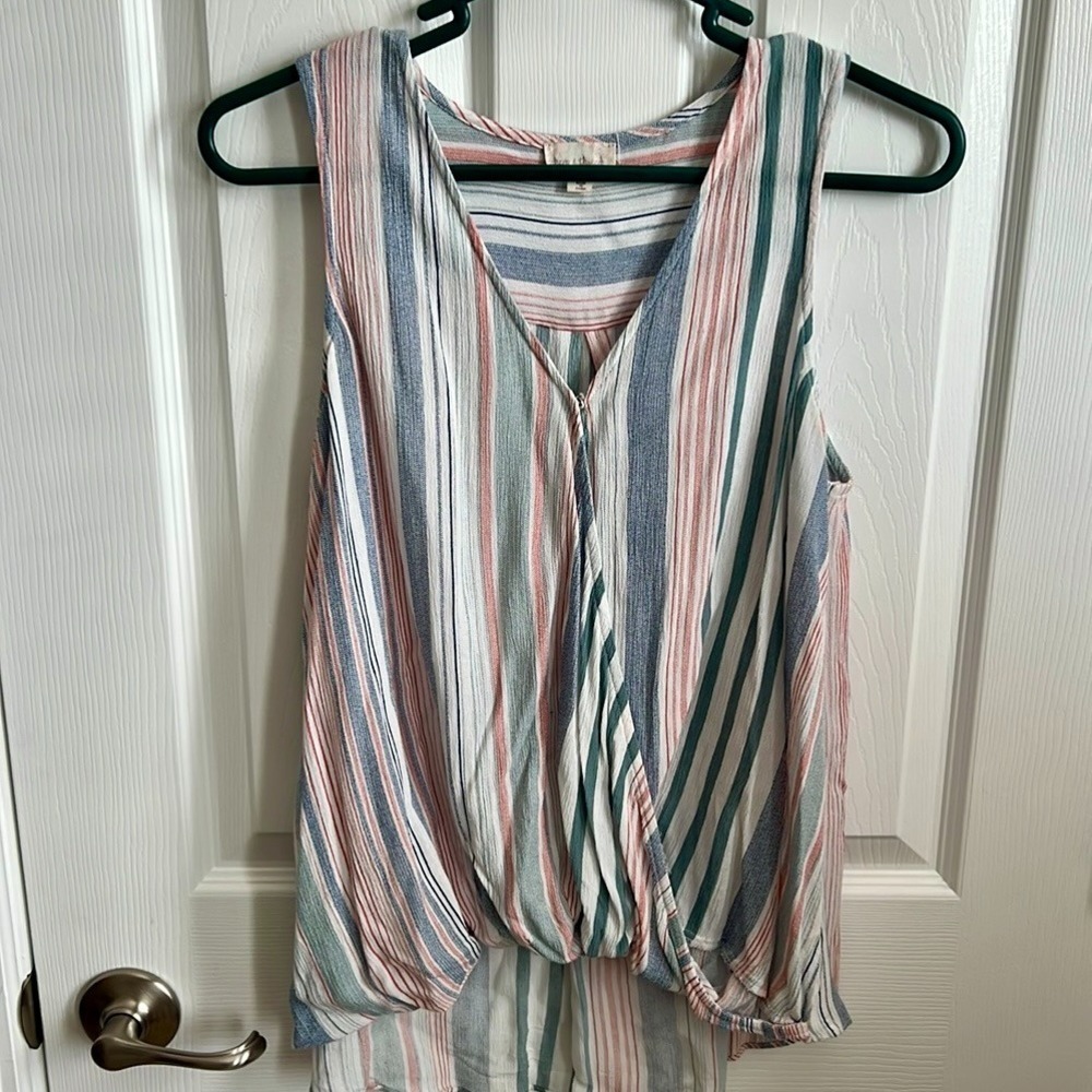 Hem & Thread Striped Tank Top Sleeveless Casual Blouse Summer Top Size S